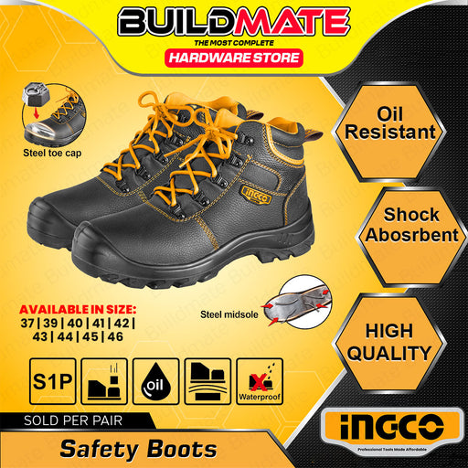 INGCO Size 37-46 Safety Boots with Steel Toe Cap for Construction & Industrial Use IHT - BUILDMATE