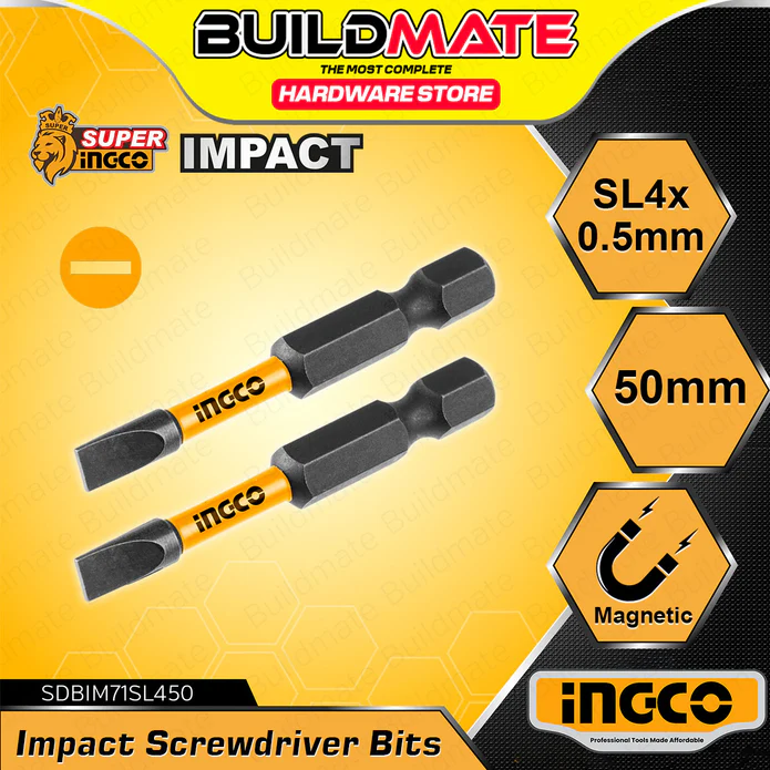 BUILDMATE Ingco 2PCS/SET Impact Screwdriver Bits 25MM - 65MM Black Surface with Magnet Phillips IHT