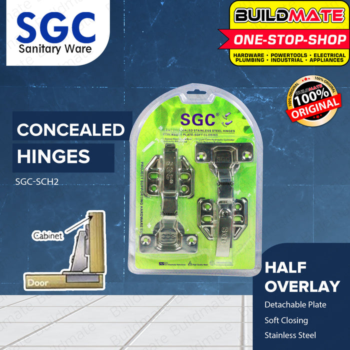 BUILDMATE S.G.C Silent Concealed Stainless Steel Hinges Full Overlay / Half Overlay / Inset Detachable Plate Soft Close Cabinet Door Hinges SGC