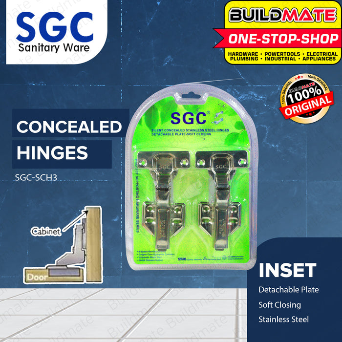 BUILDMATE S.G.C Silent Concealed Stainless Steel Hinges Full Overlay / Half Overlay / Inset Detachable Plate Soft Close Cabinet Door Hinges SGC