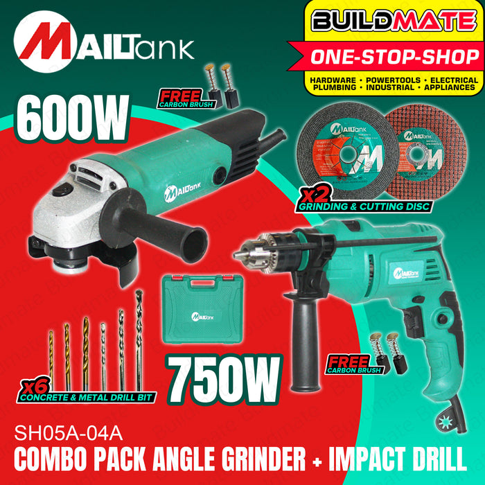 BUILDMATE Mailtank Combo Kit 600W Angle Grinder + 750W Impact Hammer Drill Combo Set Grinding & Drilling SH05A-04A