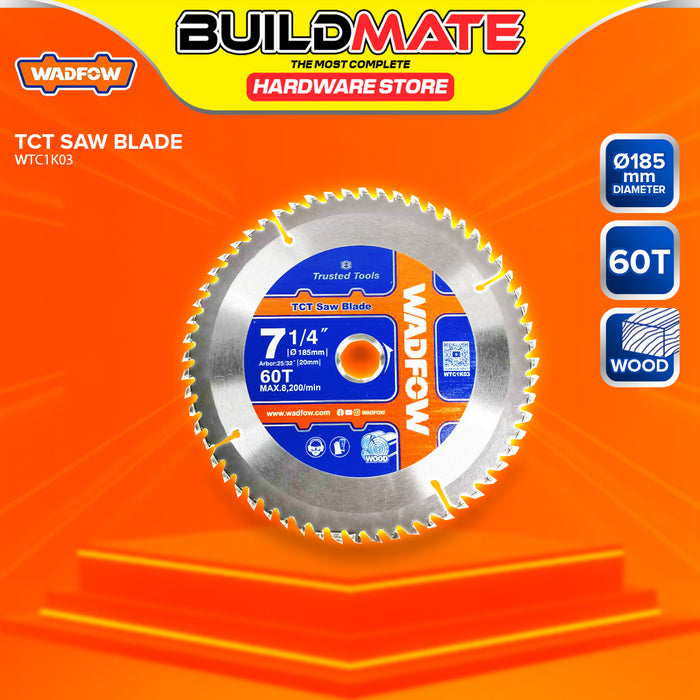 BUILDMATE Wadfow TCT Saw Blade 60T Ø185mmx20mm Tungsten Carbide Tipped Wood Cutting Blade for Circular Saw WTC1K03 - WHT