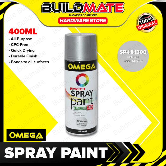 BUILDMATE Omega All-Purpose Spray Paint 400ml Lead Free Formulation Quick Drying Acrylic Spray Finish for Automotive Industrial & DIY Painting SOLD PER PIECE