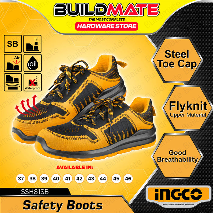 BUILDMATE Ingco Safety Boots 37 - 46 Steel Toe Foot Protection Safety Breathable Worker Closed Rubber Shoes Protective Work Footwear SOLD IN PAIR SSH81SB - IHT