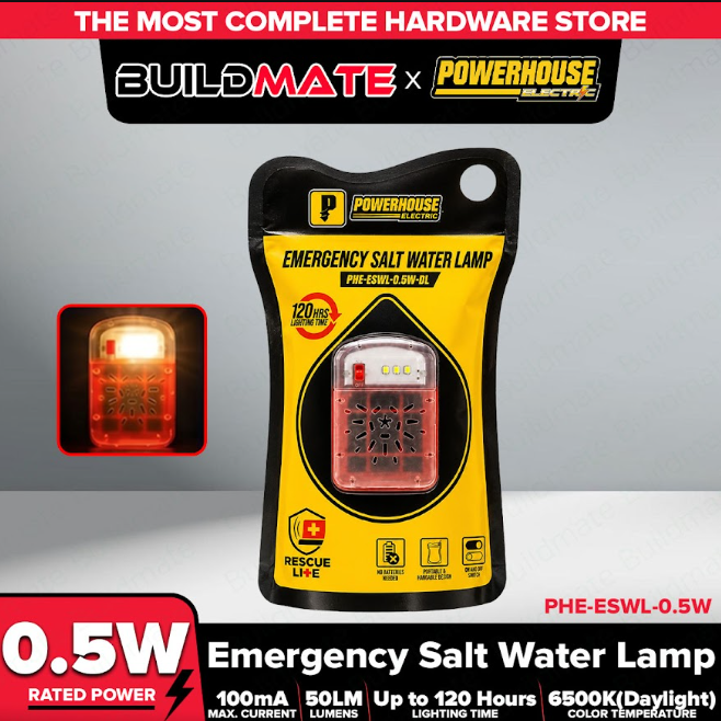 Buildmate x PowerHouse LED Emergency Salt Water Lamp 0.5W 6500K Rescue Lite PHE