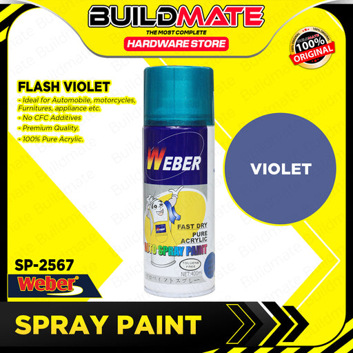 BUILDMATE Weber Auto Spray Paint 400ml  FLASH VIOLET Fast Drying Pure Acrylic Color Sprayer Paint Automotive Finishes SOLD PER PIECE