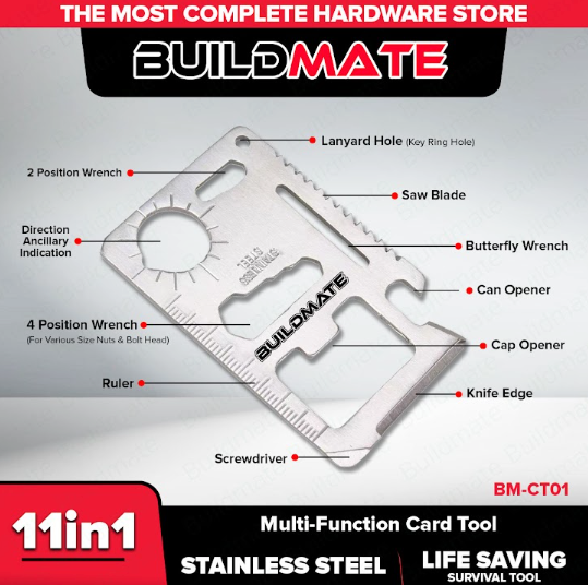 BUILDMATE Multi Function Card Tool Stainless Steel Survival Tool BM-CT01