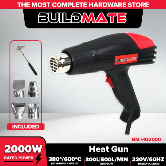 BUILDMATE Variable Heat Gun 2000W with Nozzles & Scraper for DIY, Shrink Wrap, Paint BM-HG2000