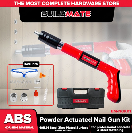 BUILDMATE Powder Actuated Nail Gun Kit Heavy Duty Concrete & Steel Fastening Tool Set