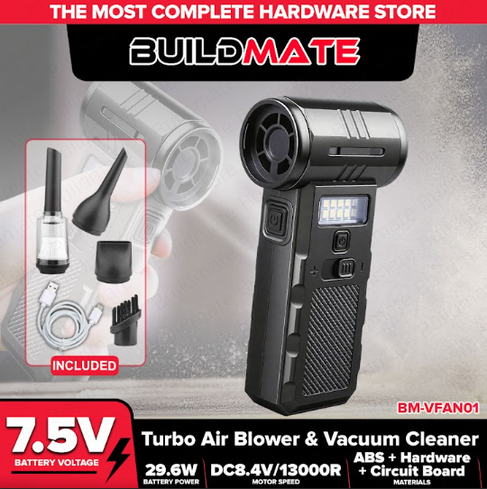 BUILDMATE Mini Turbo Air Blower & Vacuum Cleaner 7.4V 4000mAh LED Light USB Type-C VFAN01