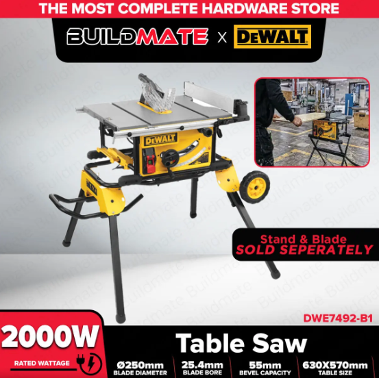 Buildmate x DEWALT 2000W 10” Table Saw 250mm Portable Wood Cutting Machine DWE7492-B1 BARE UNIT ONLY