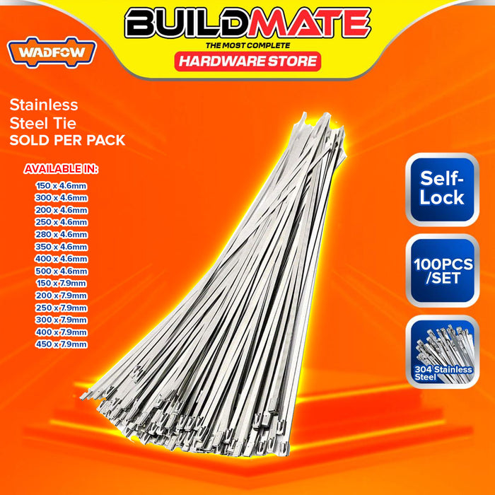 BUILDMATE Wadfow 100PCS/PACK 304 Stainless Steel Tie 4.6mm / 7.9mm Self Locking Heavy Duty Cable Zip Wire Ties Wraps SOLD PER PACK - WHT