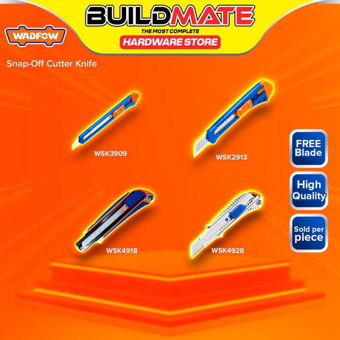 BUILDMATE Wadfow Snap-Off Blade Knife Cutter with Flat Push Button Hand Tool SOLD PER PIECE WSK2913 / WSK3909 / WSK4928 / WSK4918 - WHT