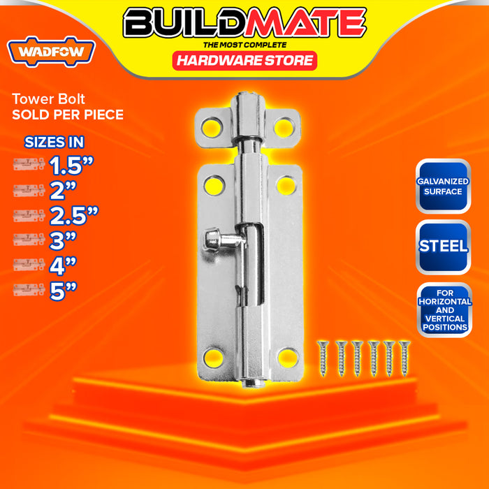 BUILDMATE Wadfow Tower Bolt 1.5" - 5" Inch Galvanized Door Barrel Latch Lock for Horizontal and Vertical Position - WHT
