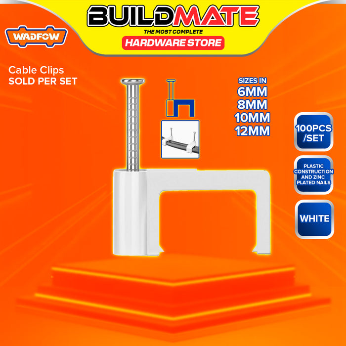 BUILDMATE Wadfow 100PCS/SET Rectangular White Cable Clips 6mm - 12mm Wire Organizer Fastening Cord Clamps SOLD PER SET - WHT