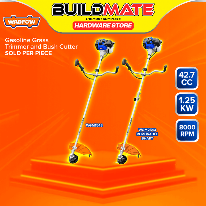 BUILDMATE Wadfow Gasoline Grass Trimmer and Bush Cutter 42.7cc 2-Stroke Engine 1.25kW Lawn Mower Weed Cutter WGM1543 / WGM2543 - WPT