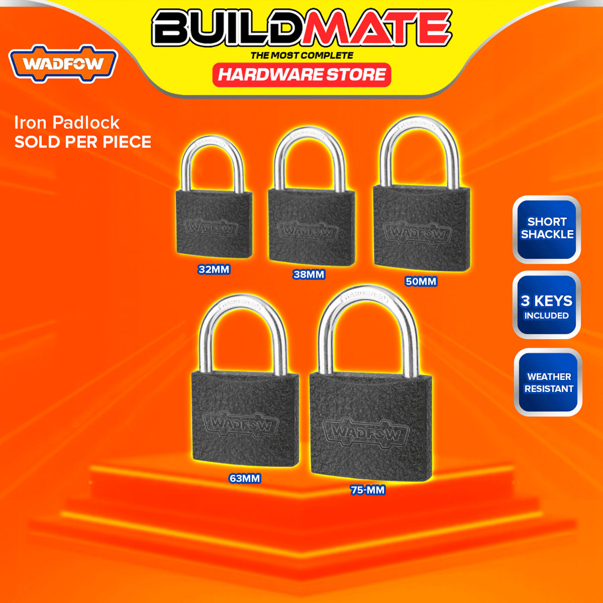 Buildmate Hardware BUILDMATE Wadfow Iron Padlock 32MM - 75MM Short Shackle with 3pcs Iron ...