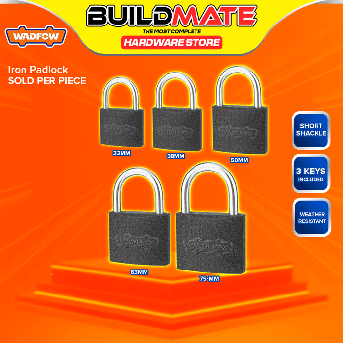 BUILDMATE Wadfow Iron Padlock 32MM - 75MM Short Shackle with 3pcs Iron Keys Keyed High Security Pad Lock - WHT