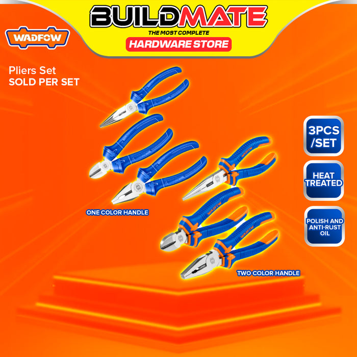 BUILDMATE Wadfow 3pcs Pliers Set Combination, Long Nose, Diagonal Cutting Plier Multi-Purpose Hand Repair Tool Kit Set - WHT