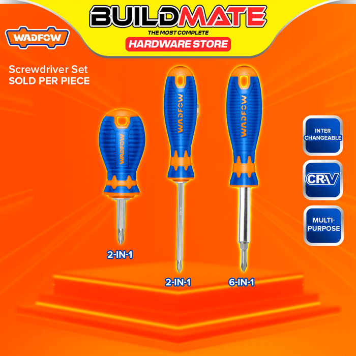 BUILDMATE Wadfow Screwdriver Set 2IN1 / 6IN1 CR-V Interchangeable Multi-Purpose Hand Repair Tool WHT