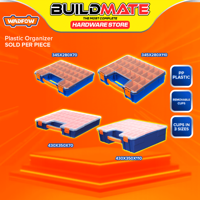 BUILDMATE Wadfow Plastic Organizer 13.5" / 16.5" Inch Stackable Storage with Removable Compartments Sorting Box SOLD PER PIECE - WHT