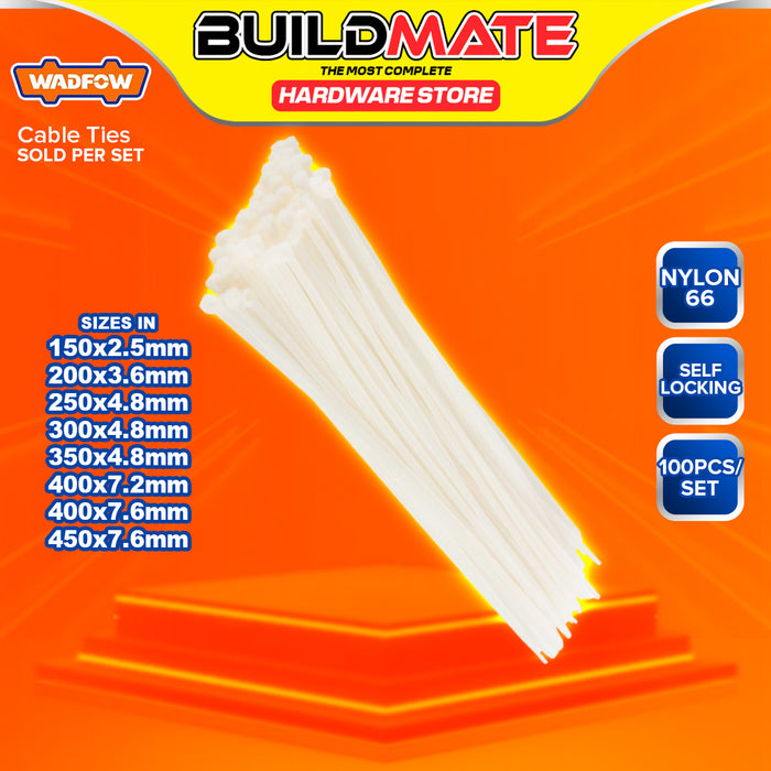 BUILDMATE Wadfow 100PCS/SET Multipurpose White Nylon Cable Ties 2.5MM-9MM Self Locking Zip Fastening Wire Wraps Cable Tie - WHT