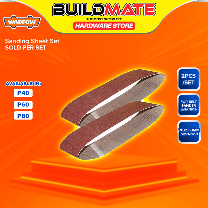 BUILDMATE Wadfow 2PCS/SET Sanding Sheet 76x533mm Grit P40-P80 Belt Sander Sheets Sandpaper For Polishing Wood SOLD PER SET - WHT