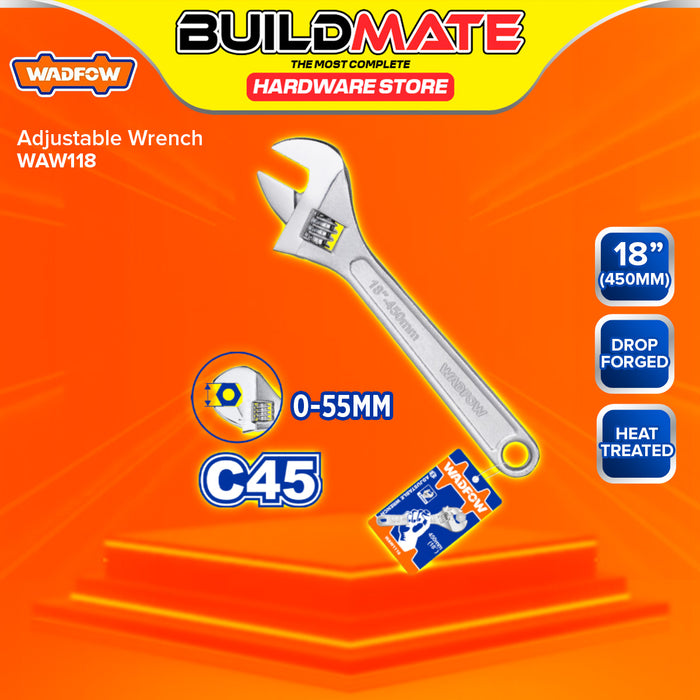 BUILDMATE Wadfow Adjustable Wrench 15" - 18" Inch Hand Repair Tool Heavy Duty Drop Forged Steel WHT