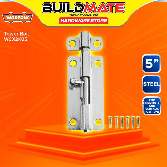 BUILDMATE Wadfow Tower Bolt 1.5" - 5" Inch Galvanized Door Barrel Latch Lock for Horizontal and Vertical Position - WHT