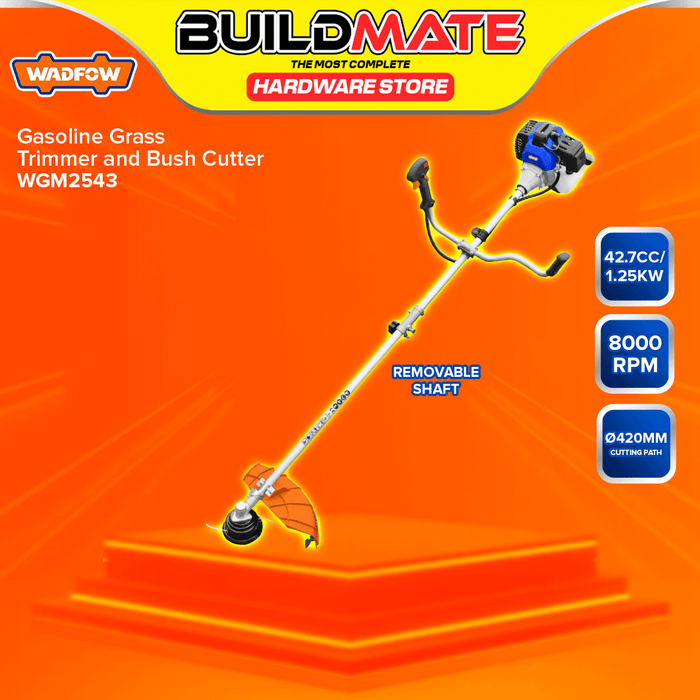 BUILDMATE Wadfow Gasoline Grass Trimmer and Bush Cutter 42.7cc 2-Stroke Engine 1.25kW Lawn Mower Weed Cutter WGM1543 / WGM2543 - WPT
