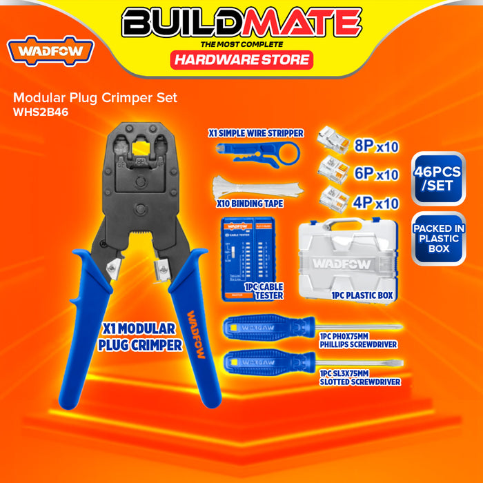 BUILDMATE Wadfow 46pcs Modular Plug Crimper Set Ethernet Network Installation Cable Crimping Tool Kit WHS2B46 - WHT