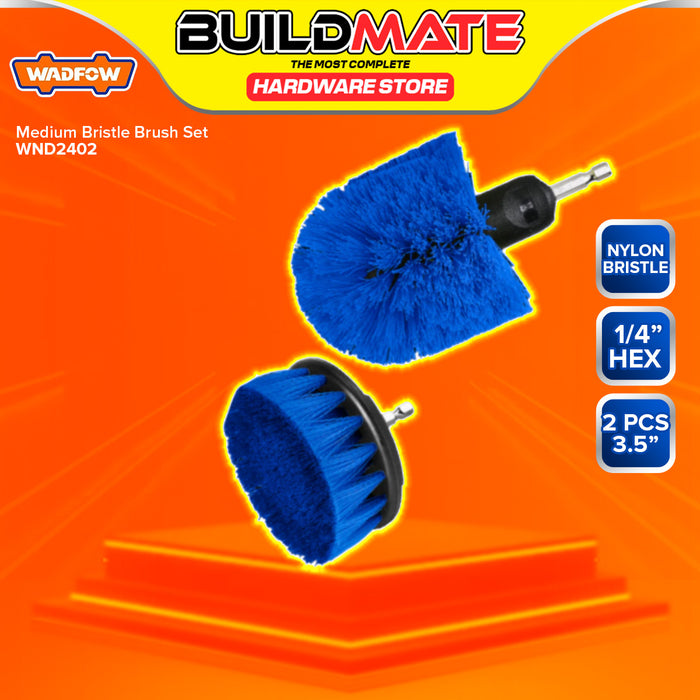 BUILDMATE Wadfow 2pcs Medium Bristle Brush Set 1/4" Inch Hex Shank Cleaning and Polishing Brush Cleaner Kit  - WHT