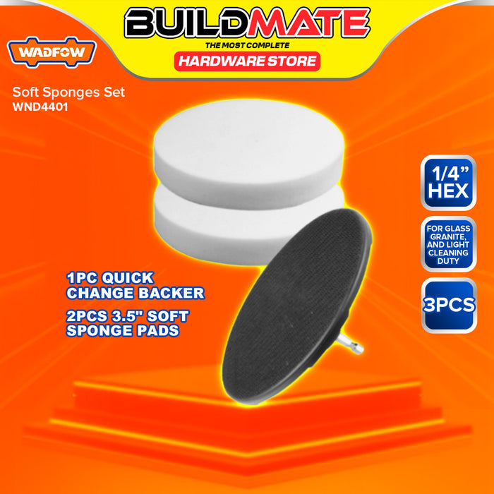 BUILDMATE Wadfow 3PCS / 4PCS Soft Sponge and Scrubber Pad Set 3.5" Inch Drill Power Brush Scouring Pads Cleaning Tool Kit SOLD PER SET - WHT