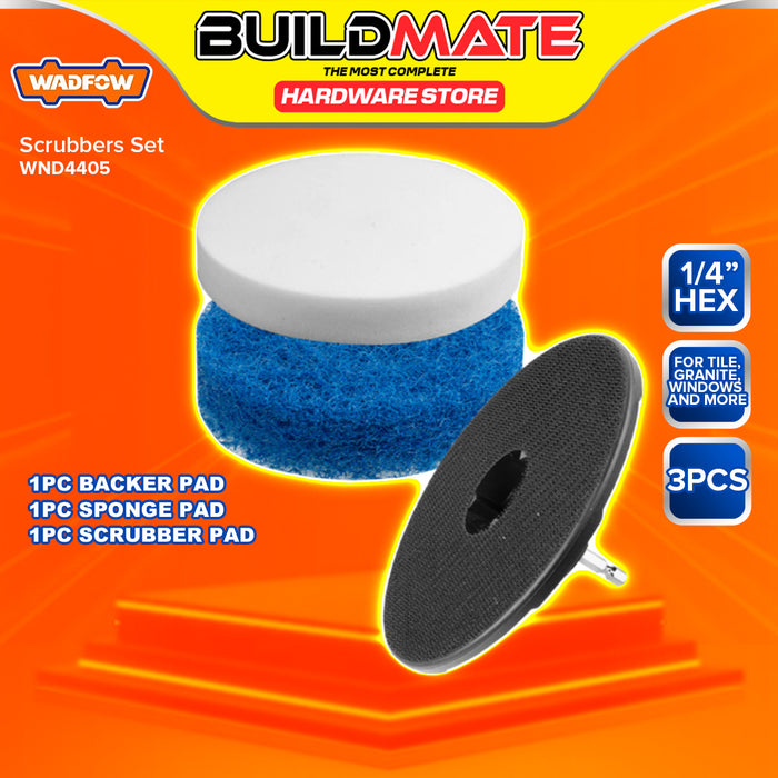 BUILDMATE Wadfow 3PCS / 4PCS Soft Sponge and Scrubber Pad Set 3.5" Inch Drill Power Brush Scouring Pads Cleaning Tool Kit SOLD PER SET - WHT