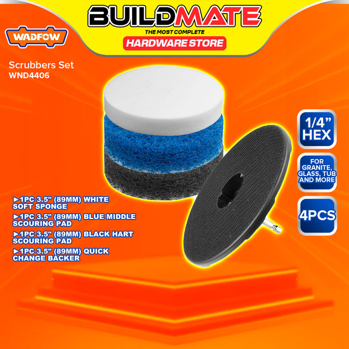 BUILDMATE Wadfow 3PCS / 4PCS Soft Sponge and Scrubber Pad Set 3.5" Inch Drill Power Brush Scouring Pads Cleaning Tool Kit SOLD PER SET - WHT