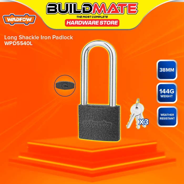 BUILDMATE Wadfow Iron Padlock 40MM - 75MM Long Shackle with 3pcs Iron Keys Anti-Theft Keyed High Security Pad Lock - WHT