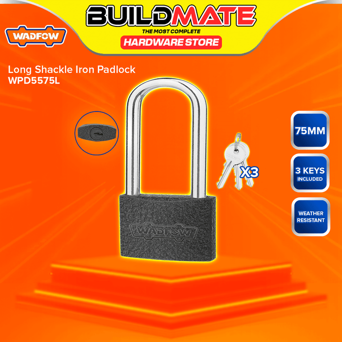 BUILDMATE Wadfow Iron Padlock 40MM - 75MM Long Shackle with 3pcs Iron Keys Anti-Theft Keyed High Security Pad Lock - WHT