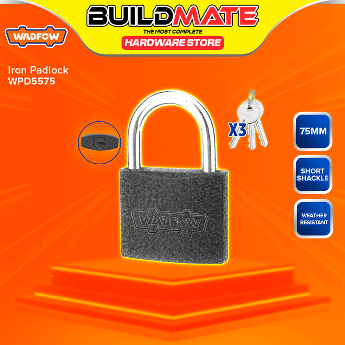 BUILDMATE Wadfow Iron Padlock 32MM - 75MM Short Shackle with 3pcs Iron Keys Keyed High Security Pad Lock - WHT