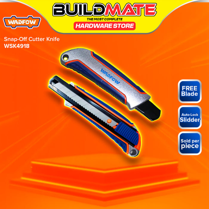 BUILDMATE Wadfow Snap-Off Blade Knife Cutter with Flat Push Button Hand Tool SOLD PER PIECE WSK2913 / WSK3909 / WSK4928 / WSK4918 - WHT