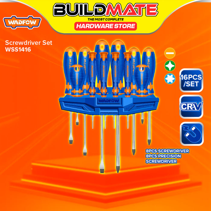 BUILDMATE Wadfow 16pcs Magnetic Screwdriver Set Flat, Philips & Precision Screw Driver Cr-V Hand tool Kit WSS1416 - WHT