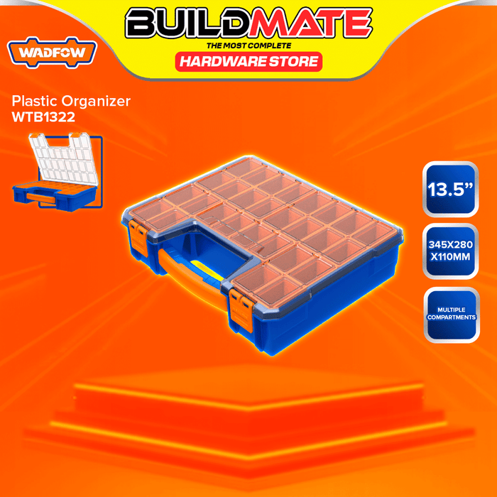 BUILDMATE Wadfow Plastic Organizer 13.5" / 16.5" Inch Stackable Storage with Removable Compartments Sorting Box SOLD PER PIECE - WHT
