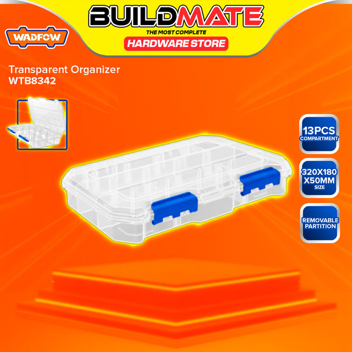 BUILDMATE Wadfow Transparent Organizer with 6pcs / 13pcs Compartment Clear Plastic Storage Box Carrying Case Tool Box - WHT