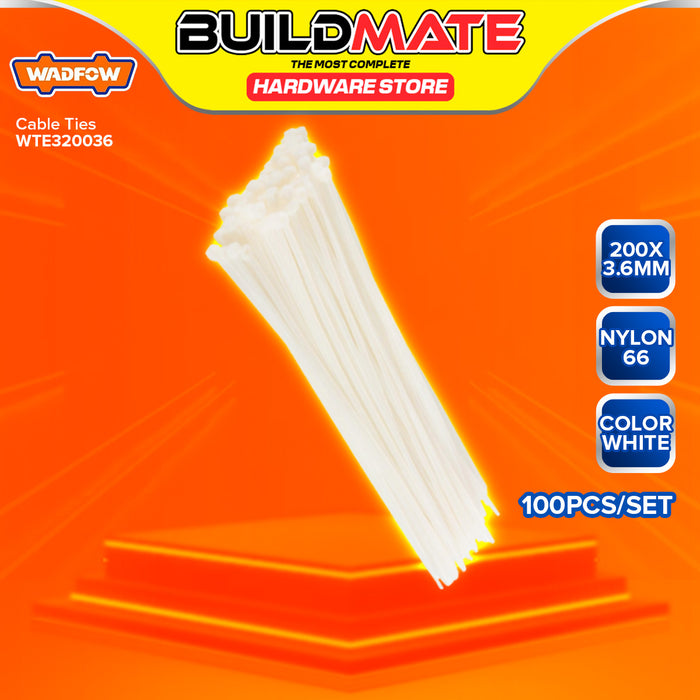 BUILDMATE Wadfow 100PCS/SET Multipurpose White Nylon Cable Ties 2.5MM-9MM Self Locking Zip Fastening Wire Wraps Cable Tie - WHT