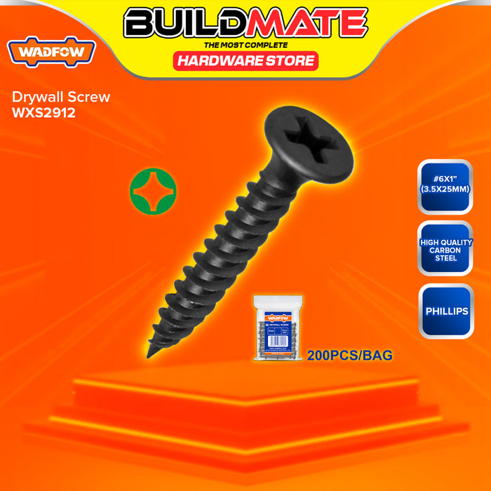 BUILDMATE Wadfow Drywall Screw 19mm-50mm Phillips Bugle Head Fine Thread Wallboard Sharp Point Black Phosphated Fastener SOLD PER PACK - WHT
