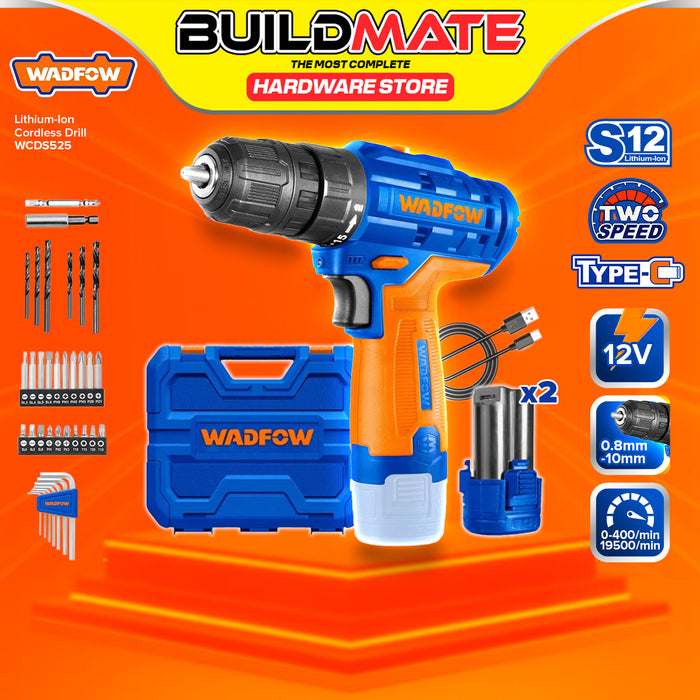 BUILDMATE Wadfow Lithium-Ion Cordless Drill Driver 12V 2-Speed Mechanical Gear Drilling Gun with Battery WCDS525 - WCPT
