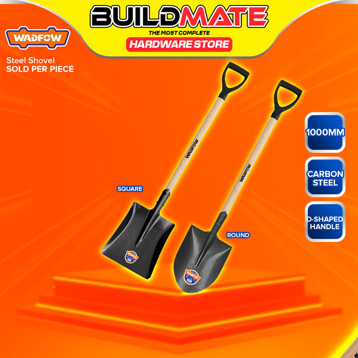 BUILDMATE Wadfow 1000mm Steel Shovel with Wooden Handle Pointed / Flat Pala For Gardening and Digging SOLD PER PIECE WSE1317 / WSE1327 - WHT