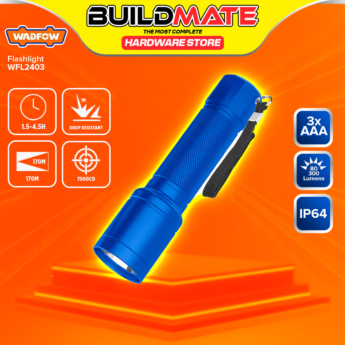 BUILDMATE Wadfow Flashlight 6Hours 300 Lumens Emergency Work Light Han ...