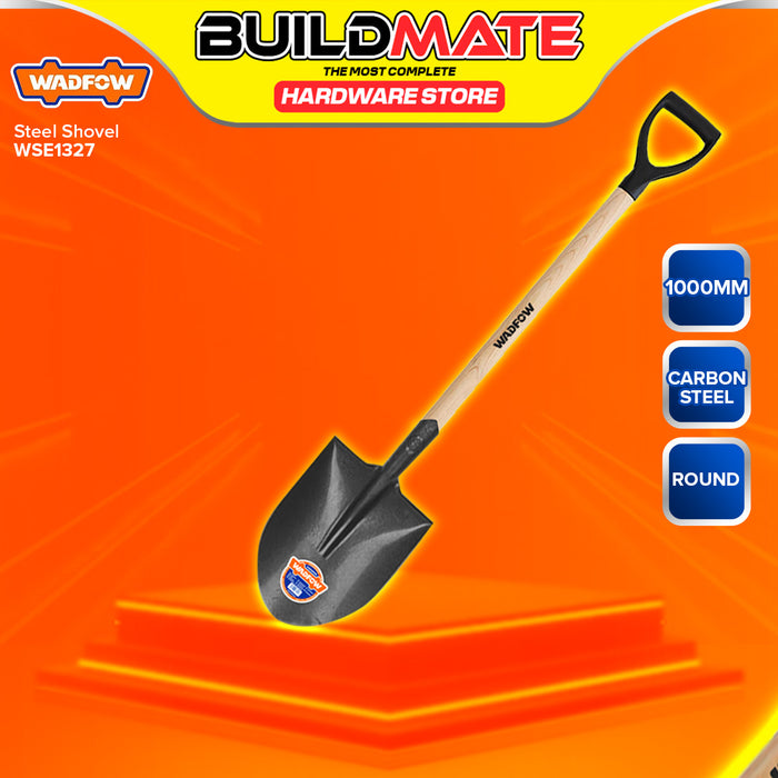 BUILDMATE Wadfow 1000mm Steel Shovel with Wooden Handle Pointed / Flat Pala For Gardening and Digging SOLD PER PIECE WSE1317 / WSE1327 - WHT