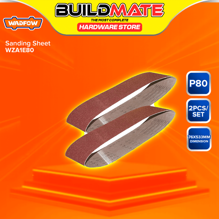BUILDMATE Wadfow 2PCS/SET Sanding Sheet 76x533mm Grit P40-P80 Belt Sander Sheets Sandpaper For Polishing Wood SOLD PER SET - WHT