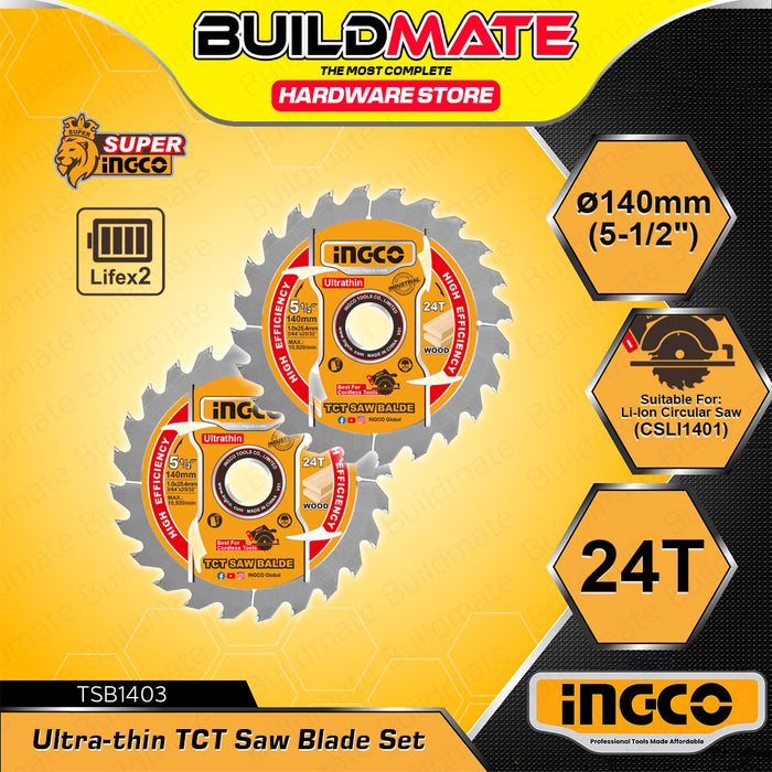 BUILDMATE Ingco 2pcs Ultra-thin TCT Saw Blade Set 140mm / 185mm Circular Saw Wood Cutting Blade Disc - IHT